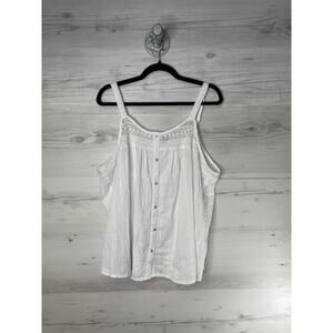 Torrid Tank Top Womens 1X White Crochet Lace Button Front Cotton Boho 40440062